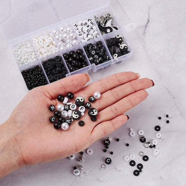 Yin Yang Lera Pärlor Bohemiska Svart och Vit för Halsband