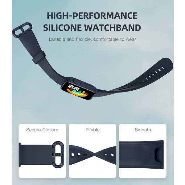 2-pack armbånd kompatibel med Xiaomi Mi Watch Lite/Redmi Watch, mykt silikon sportsbånd armbånd - svart/blekkblått