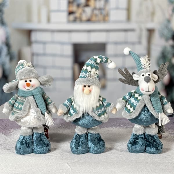 Blå Docka Julgransprydnad Infällbar Jultomte Snögubbe Älg Juldocka Dekoration (1 st)