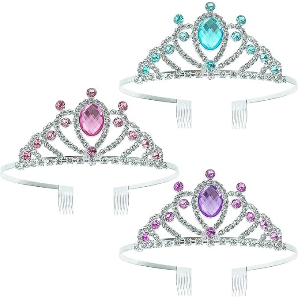 3 stk Jenter Tiaras Rhinestone Tiara Krystall Pannebånd Prinsesse Kronprinsesse