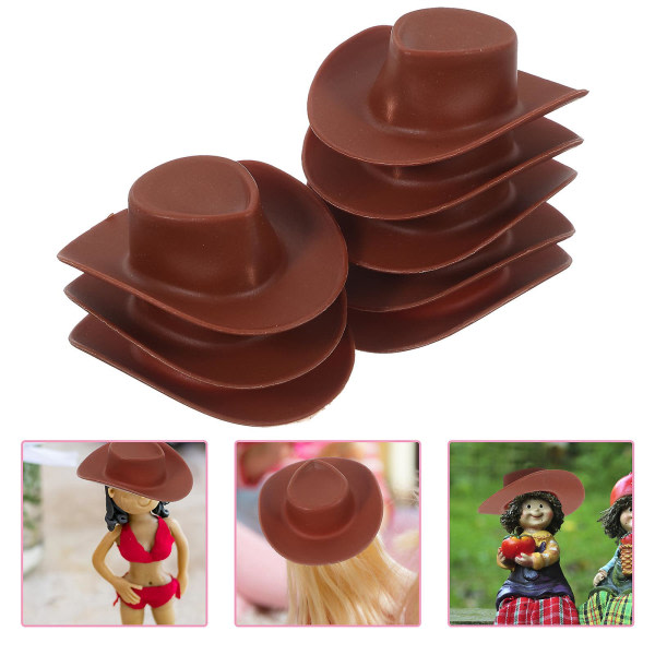 50 stk miniatyr cowboyhatt Liten cowboyhatt dekorativ minidukkehatt Mini husdukkerekvisitter（5.5X4.5X1.5CM，Lysebrun）