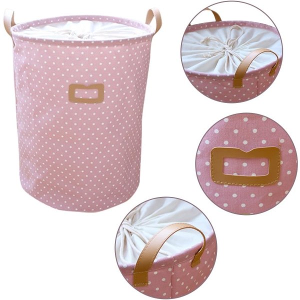 Sammenleggbare runde skittentøyskurver for barn/barn med håndtak for soverom (rosa)