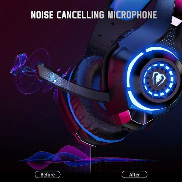 Gaming Headset til PS4 PS5 PC Xbox One - Dyb Bas med Støjreduktion