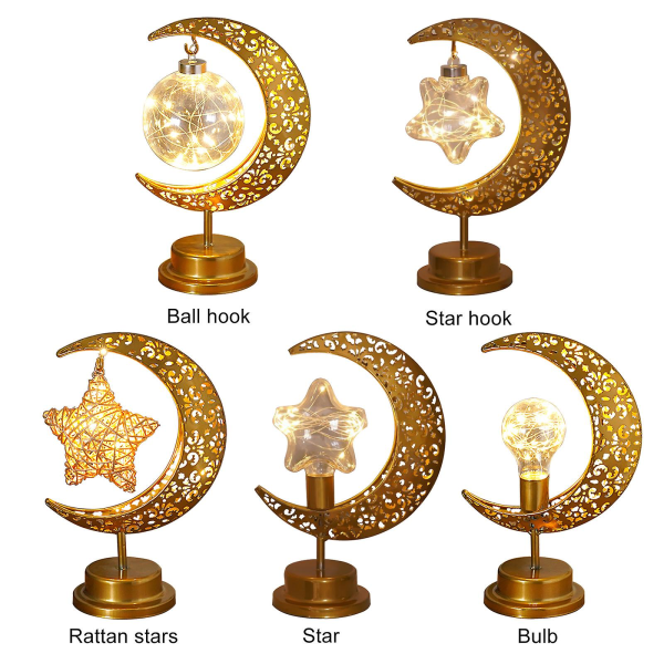 (ramadan-festivaalituotteet) (tuo omat 3 5 paristoa) Iron Moon lamppu Pyöreä pallolamppu Muslim Festival Sisustusvalaisin Makuuhuoneen pöytävalaisin Tunnelma
