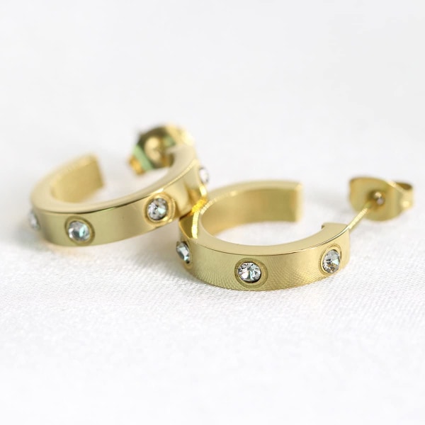 Vänskapsörhängen för kvinnor Designer Cubic Zirconia Guld Hoop Rostfritt stål Huggie Cuff Studs Vänskapssmycken Mors dag Födelsedagspresenter