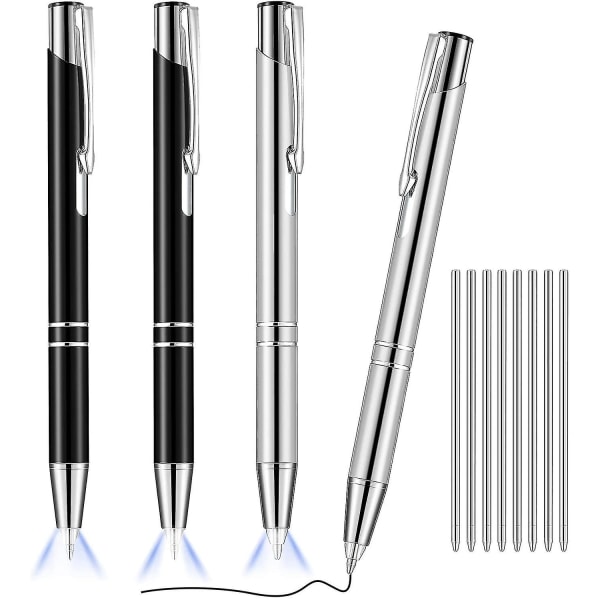 stycken självlysande spetspenna metall kulspetspenna med ljus led upplyst penna svart i