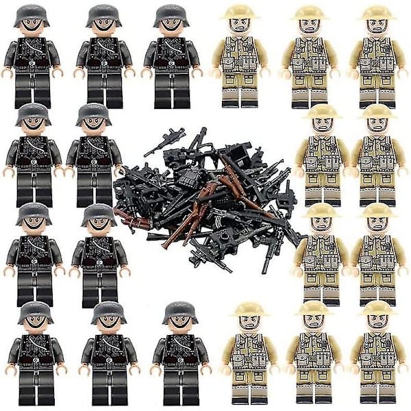 20 soldater + vapen minifigurer WW2 set, armévapen