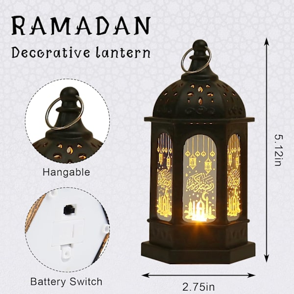 2 stycken Ramadan-lyktor Dekoration 5,2\" Höjd Retro Hängande lampa Eid Mubarak Flammlös