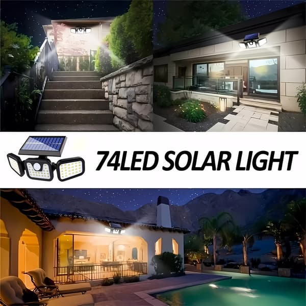 74 LED Solar Bevegelsessensorlys 3 Lysstyrkemoduser Utendørs Vegglamper for Ytterdør Induction light source