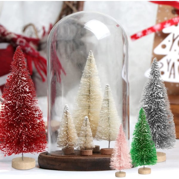 stk kunstige mini juletrær, flaskebørstetre med trebunn,