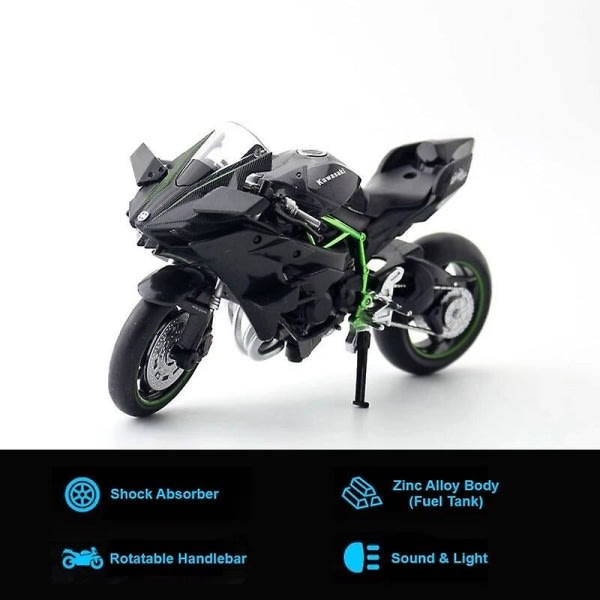 1/12 Kawasaki H2r Ninja 250 Toy Motorsykkel Diecast Metal Model 1:12 Super Sport Racing Lyd- og lyssamling Gave til Boy Kid Kawasaki Ninja H2R