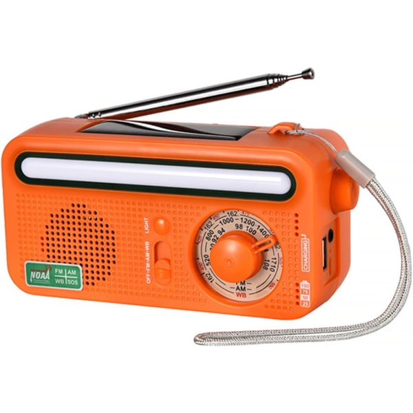 Nødradio med håndsveiv, bærbar solradio, AM/FM 2000mAh oppladbar dynamo radio