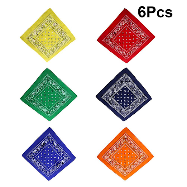 6 stk. Udendørs Hovedtørklæde Mode Hiphop Hovedtørklæde Bomulds Bandana Farverigt Lommetørklæde Ornament (rød, orange 55cm