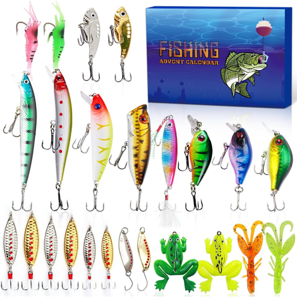 Christmas 2024 Fishing Advent Calendar - Fishing Lures Set, Fishing Equipment for Adults Men Boys, Fishing Accessories (24pcs)