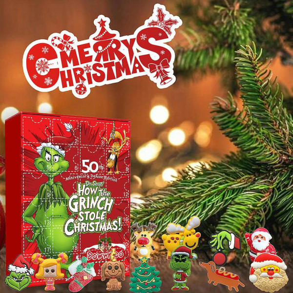Vihreätukkainen Grinch Blind Box Vihreäkarvainen Grinch Series 24-kehyksen joulusarjakuvalelu-yllätysverholaatikko