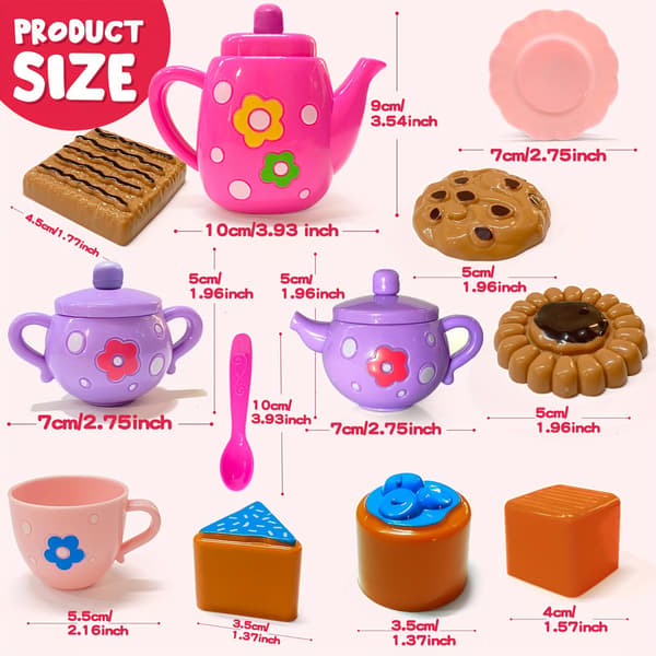 Prinsesse Teselskabssæt til Piger - Leg Tesæt Legetøj til Alderen 3-6 21PCS Tea Set