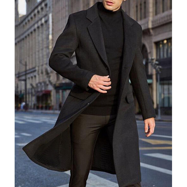 Herrar Casual Slim Fit Ullrock Längd Jacka Hakspets Trenchcoat Black L