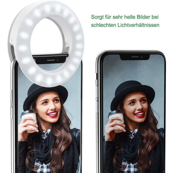 Selfie Light, Selfie Ring Light Mobiltelefon, 3 ting lysstyrke, til mobiltelefon
