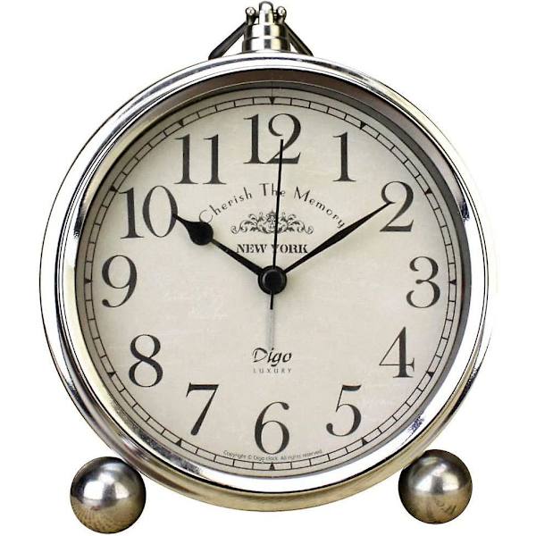 Wekity Retro Analog Bordväckarklocka, Batteridriven, Tyst Kvartsrörelse, HD-Glas Silver number