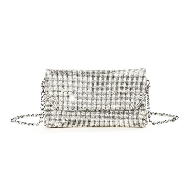 Glitter Aften Clutch Taske til Kvinder Kæde Skuldertaske Bryllup Fest Pung Silver 1