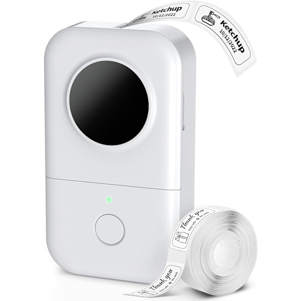 D30 Etiketprinter, Bluetooth Trådløs Mini Lomme Smartphone Genopladelig Etiketprinter Kompatibel med iPhone/Android, til Hjemmekontor Etiketprinter (Hvid) White