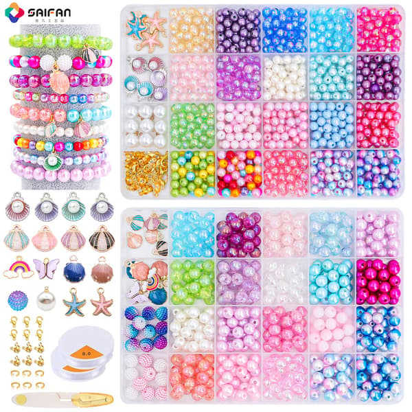DIY havtema perlearmbåndsett Løse perler Perlematerialesett Color Box Set #2: Approx. 1410pcs