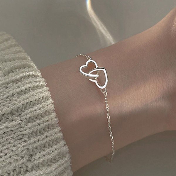 Minimalistisk Dobbel Interlåst Hjerte Armbånd Fint Smykke