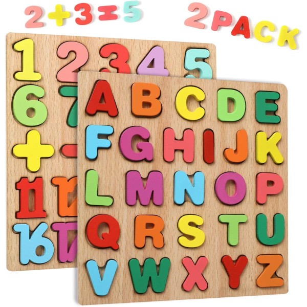 Træpuslespil til børn - 20-bit tal og 26-bit ABC-alfabet