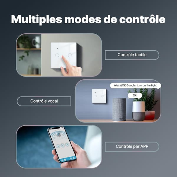WiFi Smart Switch 2 Gang Touch Switch for Power Outlet with Timers Countdown Function No Neutral Wire Required Compatible with Smart Life