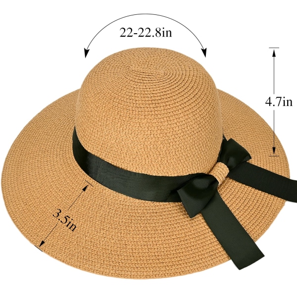 Sommar Klassisk Rosett Solhattar Packable Bred Brätte Halmhatt med Vindsnöre Floppy Strandhattar för Kvinnor UV-skydd