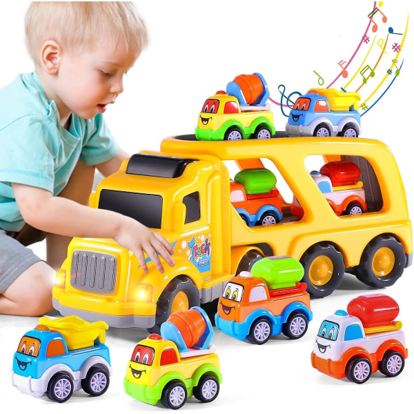 Leluautot Auto 1 2 3 4 5-vuotiaille taaperoille pojille, 5 in 1 kuljetusautot kuorma-autot rakennusajoneuvot lapsille lelut pojat tytöt taaperot (FMY)