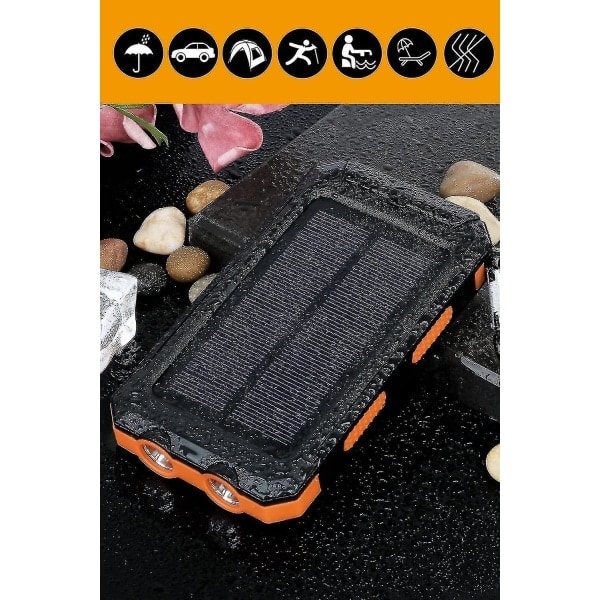 REMAKE Solarladdare 20000mAh, Vattentät Portabel Solcellsladdare med Dubbla 5V USB-Portar/LED