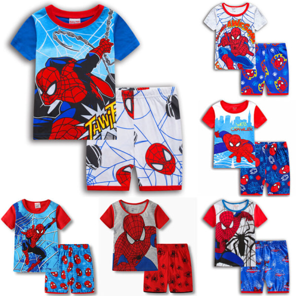 Toddler Pojkar Spiderman Superhjälte Pyjamas T-shirt Shorts Blue&White