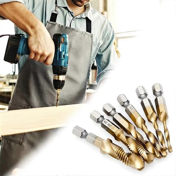 12 Pcs. Titanium Coated HSS Tap Drill Bit Set Hex Shank Screw Thread Drill Machine Composite Tap M3 M4 M5 M6 M8 M10