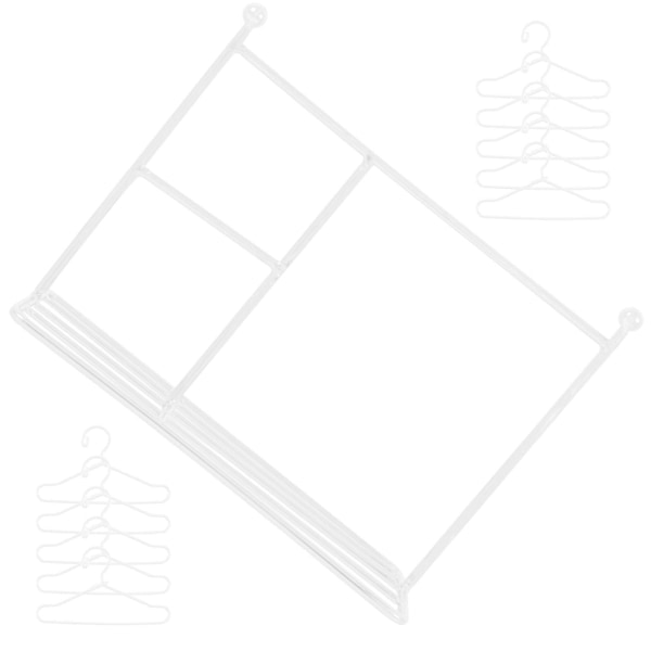 Set Mini vaateripustin näyttö Mini talon mekkoteline Miniatyyri huonekalukoriste (15X12X5.5CM, valkoinen)