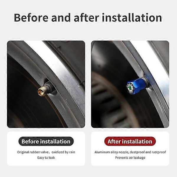 4 st Bil Hjul Däck Ventilkåpor Dammskydd Tillbehör för Skoda Octavia Rapid Kodiaq Karoq Fabia Kamiq Superb Derivative Vision-Perfet 4pcs Blue