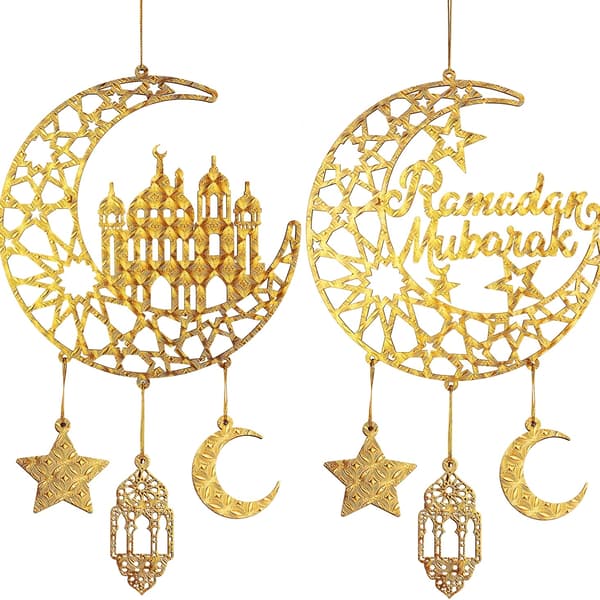 Trædørskilt Eid Mubarak Hult Måne Stjerner Design Ramadan Festligheder Væghænger Style B