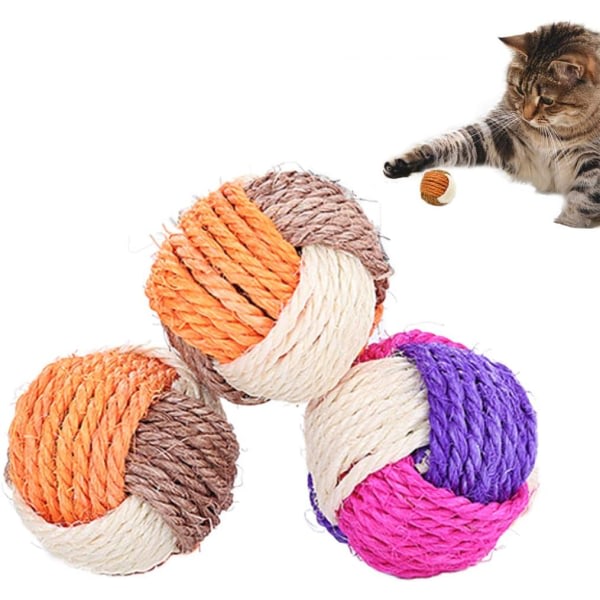 3 kpl Kissan lelu Sisal Ball Lemmikkieläinten raapimispallo Pureskelupallo Ympäristöystävällinen lelueläin interaktiivinen lelukappale ja kestävä (satunnainen väri)