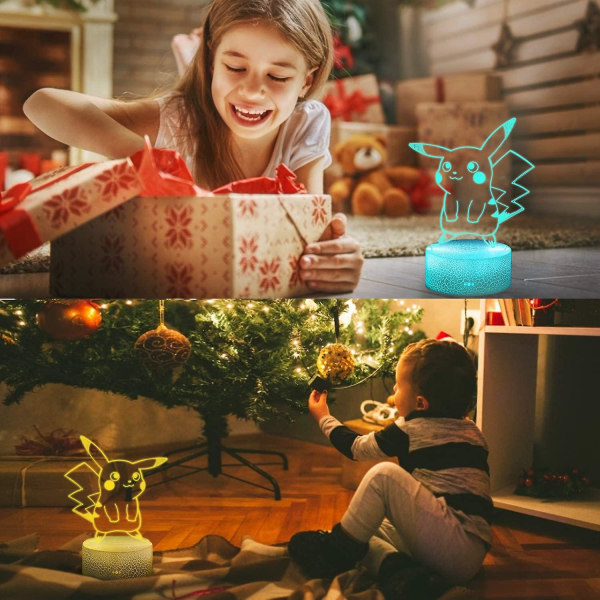 3D Pikachu Anime-lampa - Pikachu-leksaker Färgförändrande Dekorlampa med fjärrkontroll och Smart Touch, Jul- och födelsedagspresenter till Pikachu-fans