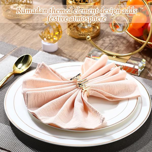 12 stk Ramadan Gull Serviettringer og Bomulls Servietter Bismillah Bokstav Metall Serviettspenner Eid