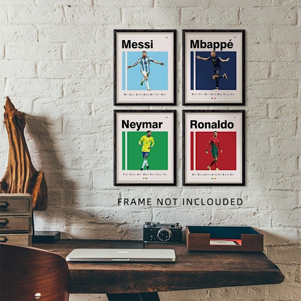 Fotbollsaffischer Canvas Tryck Oramade Set om 4 - Messi, Ronaldo, Mbape och Neymar Kända Fotbollsstjärnor Affisch Sportinredning Väggkonst