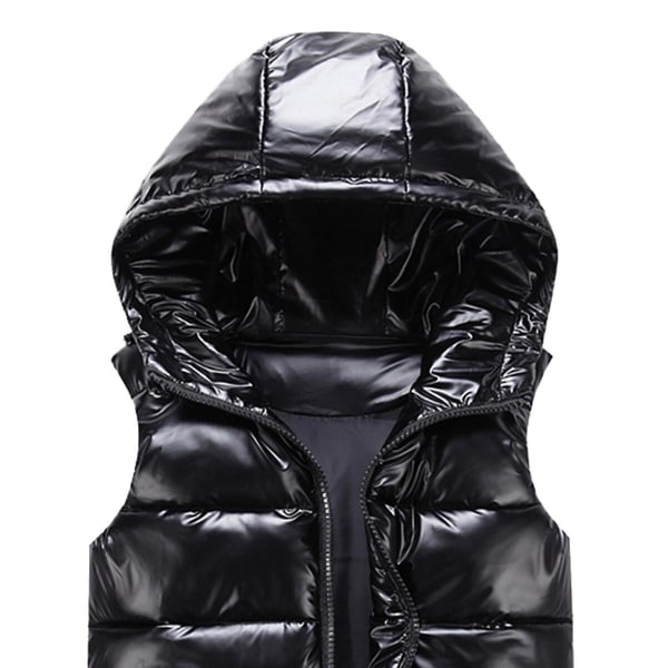 Sliktaa Unisex Shiny Vedenpitävä Hihaton Takki Kevyt Puffer Vest Musta Black XL