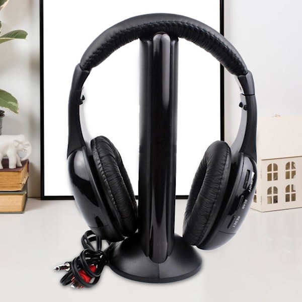 Trådløst hodetelefonsett over øret FM-radio PC TV hodetelefoner Sender med mikrofon for datamaskin Black