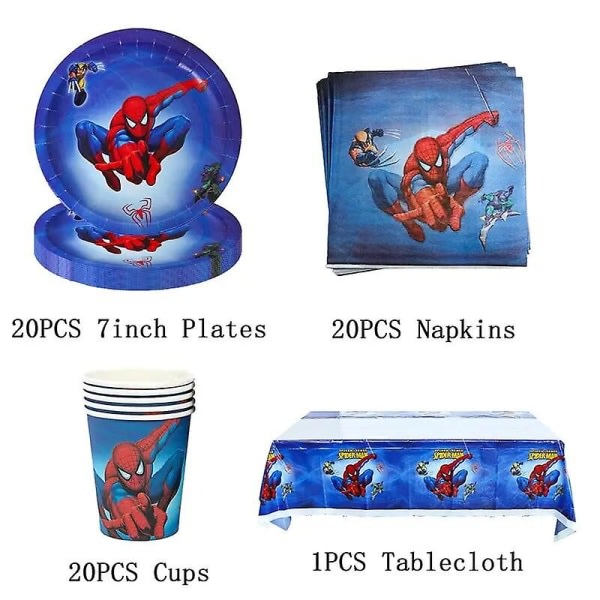 Spiderman tema bursdagsfest dekorasjon tilbehør servise kopp tallerken servietter Spiderman ballong Happy Party Deco for barn gutter 10 stk gavepose