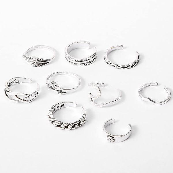 Tåringer Pakke for Kvinner Sølv Tå Finger Ringer for Tenåringsjenter Fot Tåringer Åpne Boho Smykker for Sommer Sandaler Strand Hennes Gave