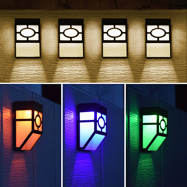 Solcellsdrivna Utomhuslampor, LED Solcellsstaketlampor Vattentäta, Solcellsbelysning för Däck, Staket, Stigen, Framdörr, Flerfärgad Växlande, 3-pack