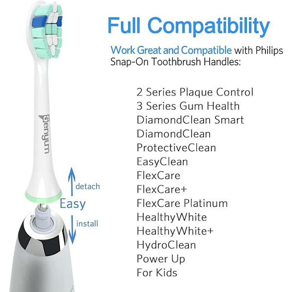 Vaihdettavat hammasharjapäät Philips Sonicare -sähköhammasharjoihin, yhteensopivat Sonic Care Snap On -hammasharjojen kanssa, 10 kpl