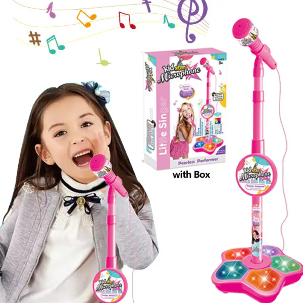Karaokemikrofon for barn med stativ - Pedagogisk musikkleketøy for jenter og gutter - Rosa
