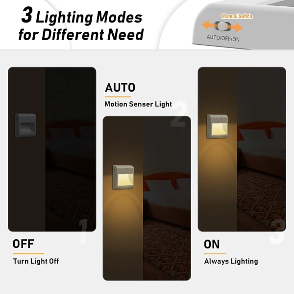 Klistremerker nattlys, 2-pakke bevegelsessensorlys med 3 moduser (AUTO/PÅ/AV), batteridrevne skaplys innebygd magnet [Energiklasse A++]