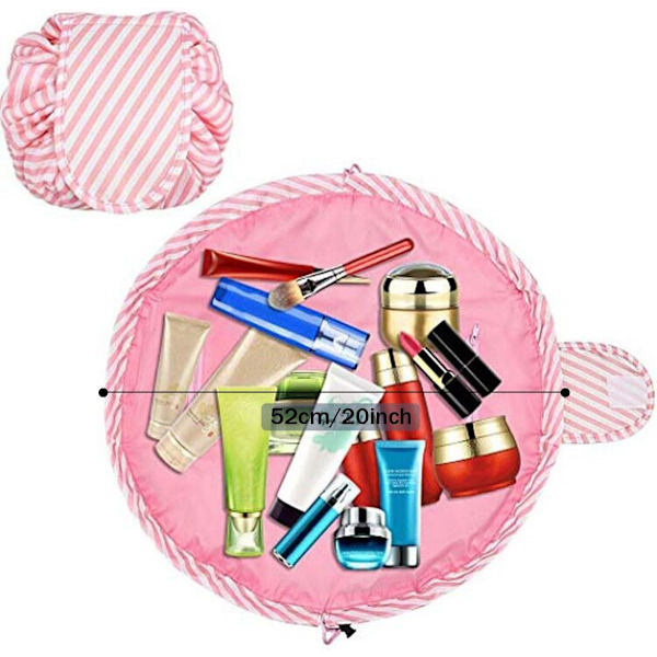 Lazy Snøre-Snor Flat Lay Makeup Taske Bærbar Stor Rejse Makeup Kosmetik Taske Opbevaring Organiser Pink Stripes